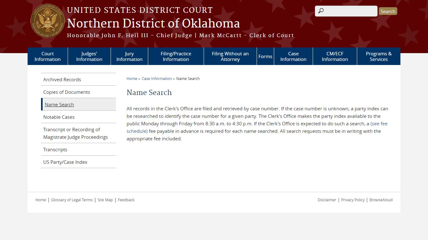 Name Search | Northern District of Oklahoma | United States District Court