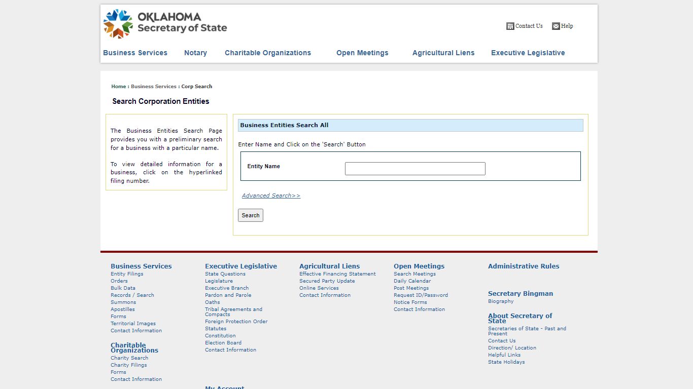 Search Corporation Entities - Oklahoma Secretary of State